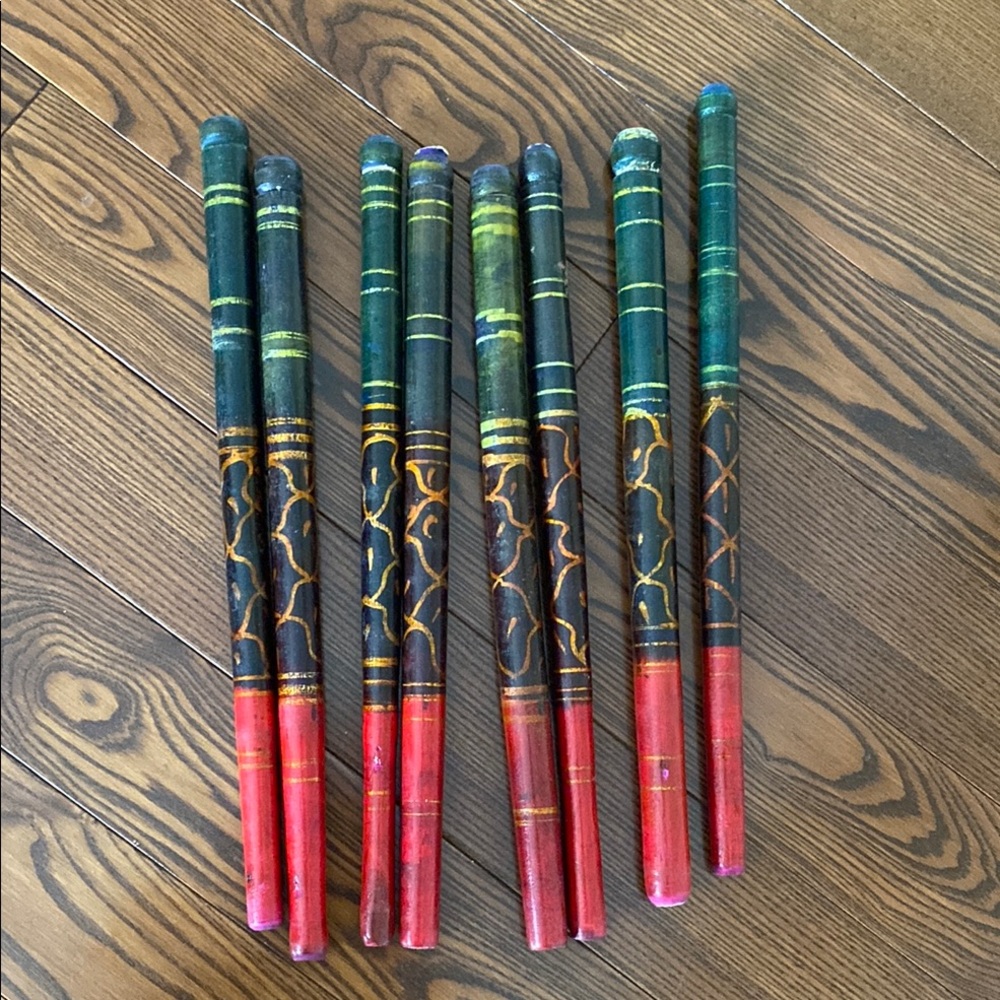 4 sets of Colorful Handcrafted Wooden Dandiya Sticks